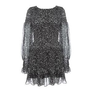 LoveShackFancy Scarlett Silk Mini‎ Dress XS Black White Long Sleeve Smocked EUC